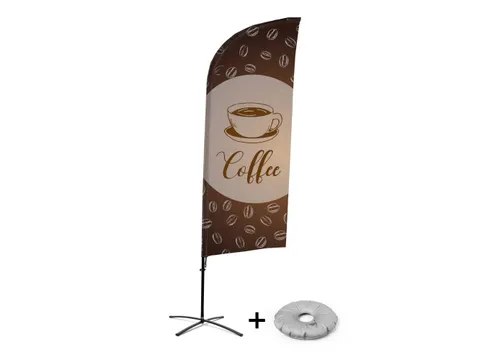 Horecavlag Alu Wind complete set "Coffee" kruisvoet Zwart