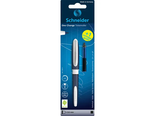 Rollerball Schneider One Change 0,6mm zwart + gratis inktpatroon