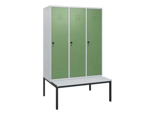 locker met bank,HxBxD 1950x1200x815mm,3vak,vak B 400mm,draaigrendel