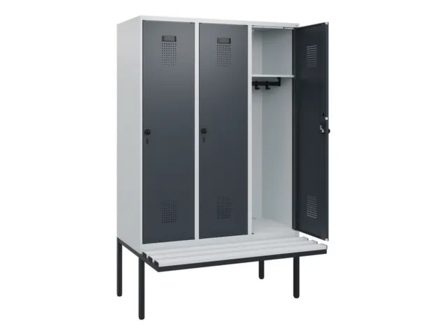 locker met bank,HxBxD 1950x1200x815mm,3vak,vak B 400mm,draaigrendel