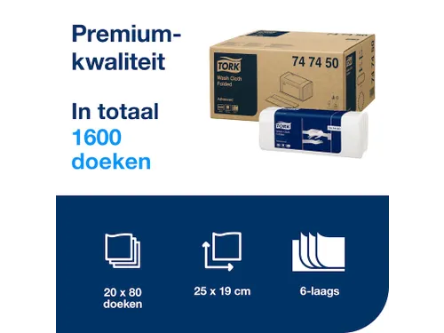 Tork 747450 Advanced Gevouwen Washanddoek H3 6-laags Wit 1600 stuks