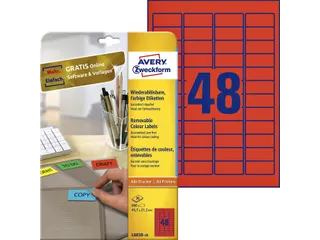 Gekleurde etiketten Avery Zweckform 45.7x21.2mm Rood 960 stuks - 1