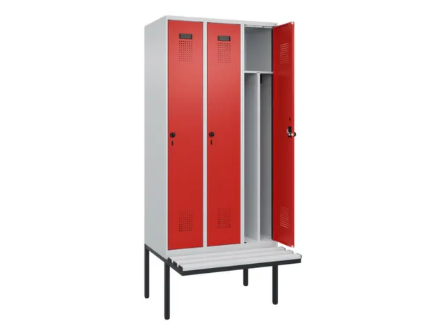 locker met bank,voor scheiding van kleding,HxBxD 2120x900x815mm,3vak