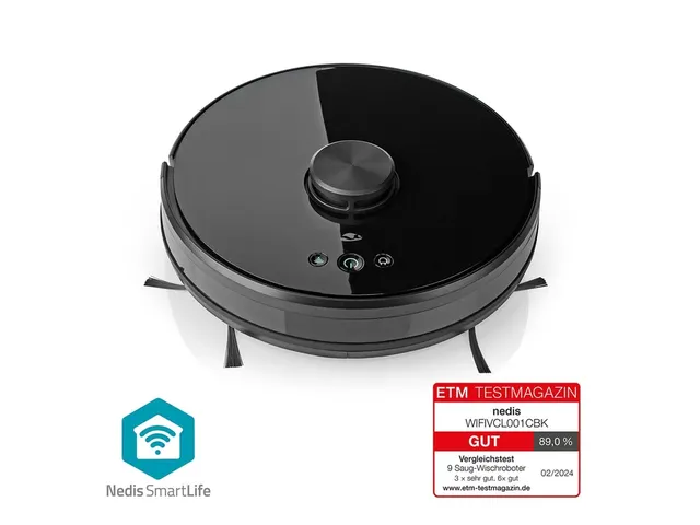 Robotstofzuiger Nedis wifi laser 3-in-1 zwart