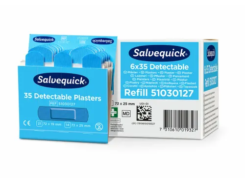 Pleisters Salvequick blauw detectabel refill 35 Stuks