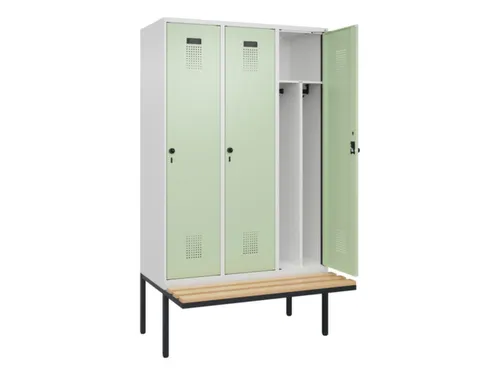 locker met bank,voor scheiding van kleding,HxBxD 2120x1200x815mm,3vak