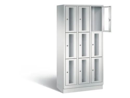 Lockerkast 1800x900x500mm 3x3 vakken Cilinderslot, Sokkel, RAL7035