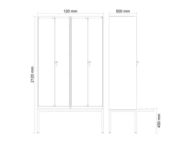 locker met bank,voor scheiding van kleding,HxBxD 2120x1200x815mm,4vak