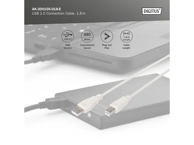 USB 2.0 Aansluitkabel Type A - B St/St 1,8m Beige