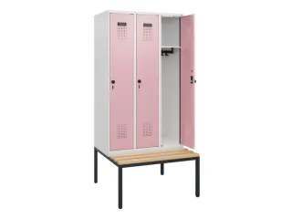 locker met bank,HxBxD 1950x900x815mm,3vak,vak B 300mm,draaigrendel - 1