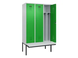 locker met bank,voor scheiding van kleding,HxBxD 2120x1200x815mm,3vak