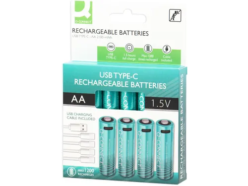 Q-CONNECT USB-C herlaadbare batterijen AAA, blister van 4 stuks