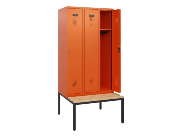 locker met bank,HxBxD 1950x900x815mm,3vak,vak B 300mm,cilinderslot