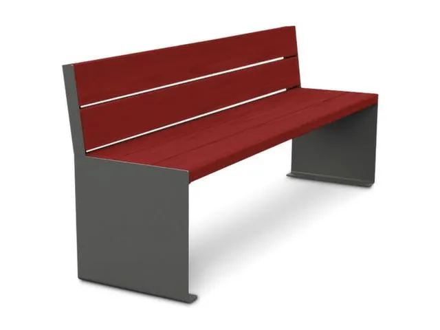 zitbank B 1800mm 3latten Mahonie hout zitting H 450mm staal grijs