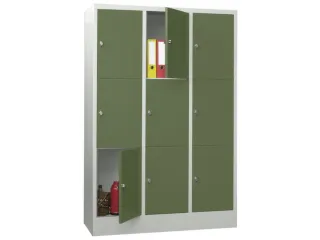 lockerkast,HxBxD 1850x1200x500mm,3x3vakken,RAL7035,front RAL6011 - 2