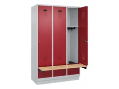 locker met bank,HxBxD 1950x1200x815mm,3vak,vak B 400mm,cilinderslot