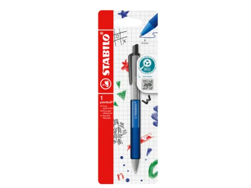 Balpen STABILO pointball colorful medium blauw blister à 1 stuk