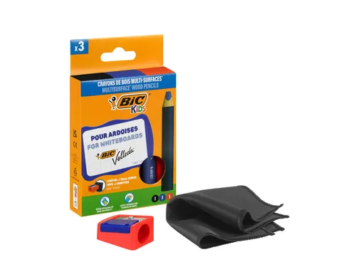 Whiteboardpotlood BicKids Multi Surface + puntenslijper/doekje ass 3st