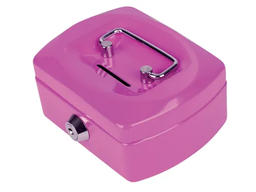 Geldkist Pavo met muntgleuf 125x95x60mm roze