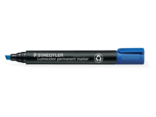 Viltstift Staedtler Lumocolor 350 permanent beitelpunt 2-5mm blauw