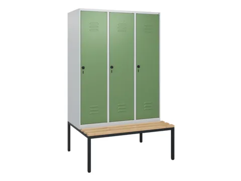 locker met bank,HxBxD 1950x1200x815mm,3vak,vak B 400mm,draaigrendel