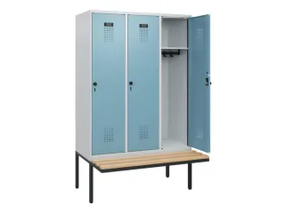 locker met bank,HxBxD 1950x1200x815mm,3vak,vak B 400mm,draaigrendel - 1