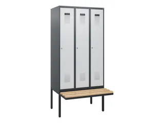 locker met bank,HxBxD 1950x900x815mm,3vak,vak B 300mm,cilinderslot - 2