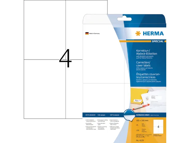 Correctie Etiket Herma 4229 105x148mm A6 Wit 100 stuks