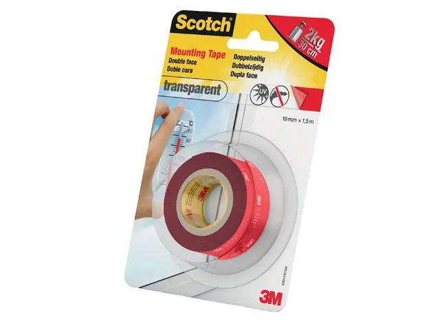 Plaktape 3m Scotch Montage 19mmx1.5m Transparant 2z