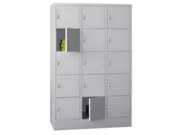 lockerkast,HxBxD 1850x1200x500mm,3x5vakken,RAL7035,front RAL5010