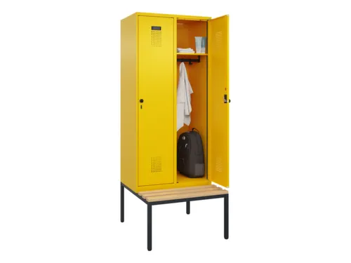 locker met bank,HxBxD 2120x800x815mm,2vak,vak B 400mm,draaigrendel