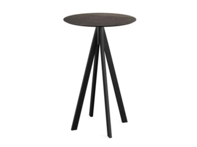 statafel,HxØ 1090x700mm,rond,4voeten zwart,blad HPL Riverwashed Wood