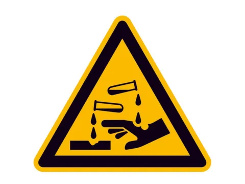 waarschuwingsbord,v. binnen/buiten,waarschuwing: bijtende stoffen,PVC