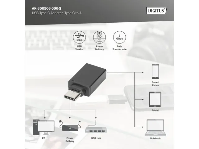 USB Type-C-adapter Type-C - A St/Bu 3A 5GB 3.0-versie Zwart