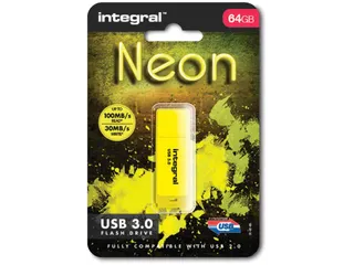 Integral Neon Usb Stick 3.0, 64 Gb, Geel - 1