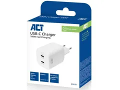Oplader ACT USB-C 100W 2-poorts PD, PPS, AVS, QC, Ganfast