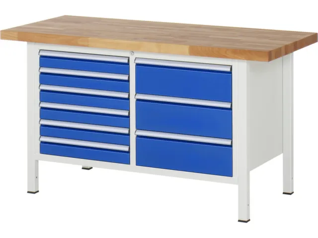 werkbank,HxBxD 840-1040x1500x700mm,beukblad,draagverm. 1250kg,4voeten