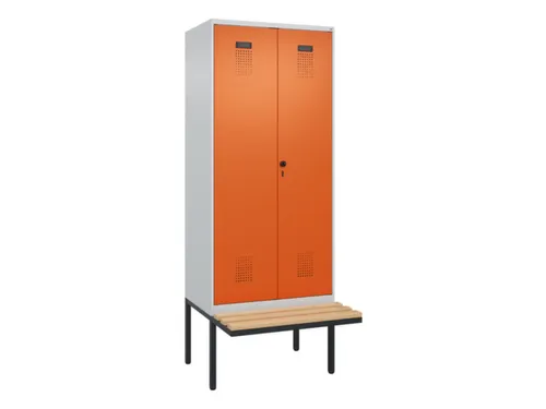 PBM-locker met bank,HxBxD 2120x800x815mm,2vak,vak B 400mm,draaigrendel