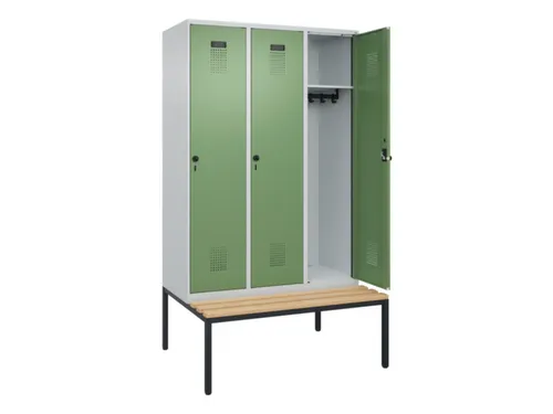locker met bank,HxBxD 2120x1200x815mm,3vak,vak B 400mm,draaigrendel