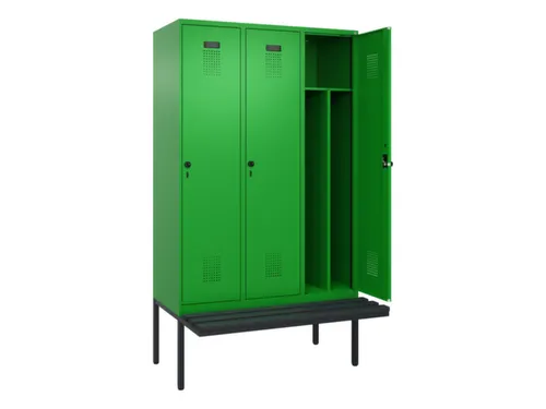 locker met bank,voor scheiding van kleding,HxBxD 2120x1200x815mm,3vak