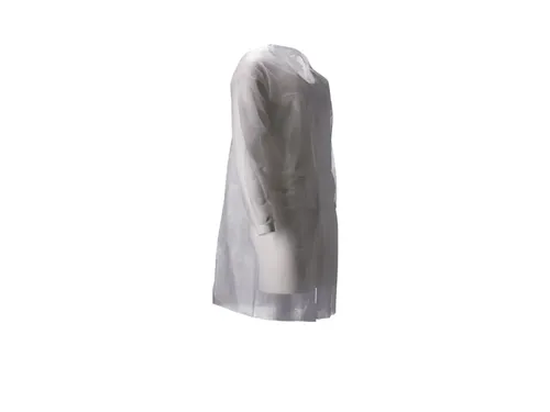 Bezoekersjas CMT L non-woven drukknopen 110cm lang PP wit 100 stuks