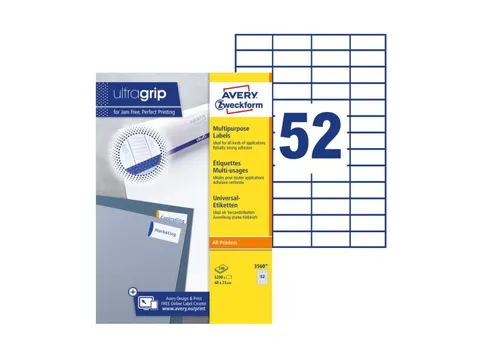Etiket Avery Zweckform 3650 48x21mm wit 5200stuks