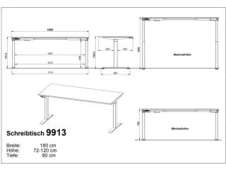 Elektrisch ihv bureau,HxBxD 720-1200x1800x800mm,blad grafiet - 5