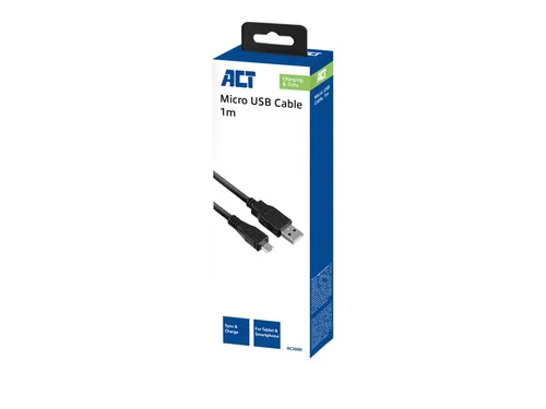 Kabel ACT USB 2.0 naar MicroB laad -en data 1 meter