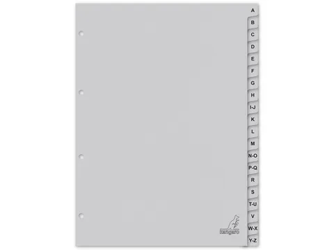 Tabblad ECO Kangaro A4 letters 180 grams grijs karton 4-gaats 20-delig