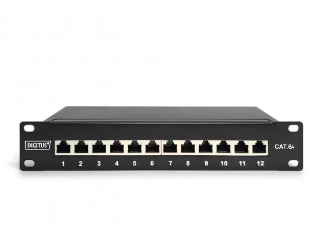 CAT 6A Patchpaneel afgeschermd 12-poorts 1U 10'' rackmontage zwart