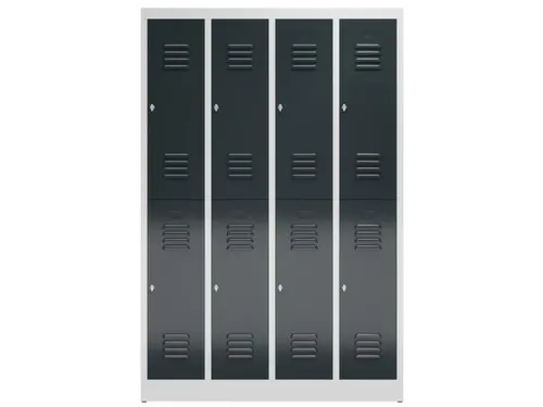 Dubbeldekse garderobekast 1800x1185x500mm 4x2vak klink RAL7035 RAL7016