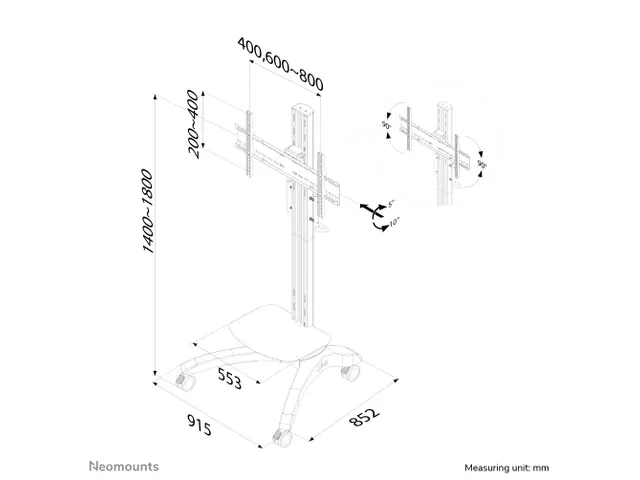 Neomounts PLASMA-M2000 TV trolley - 37-85 inch - max 100 kg - manueel