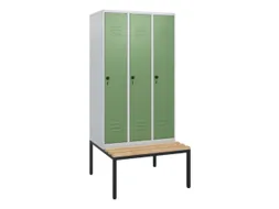 locker met bank,HxBxD 1950x900x815mm,3vak,vak B 300mm,draaigrendel