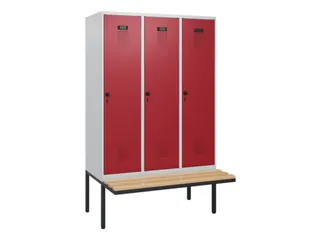 locker met bank,HxBxD 1950x1200x815mm,3vak,vak B 400mm,draaigrendel - 2